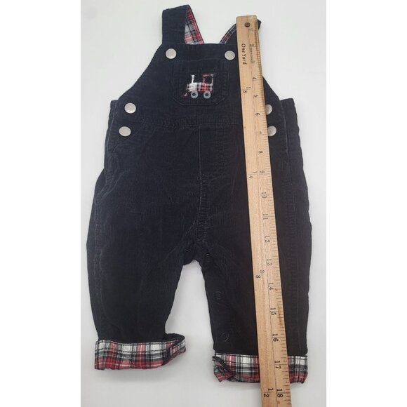 Carter's Baby Boy 3M Corduroy Plaid Overalls Black Red Train Holiday - Picture 6 of 6